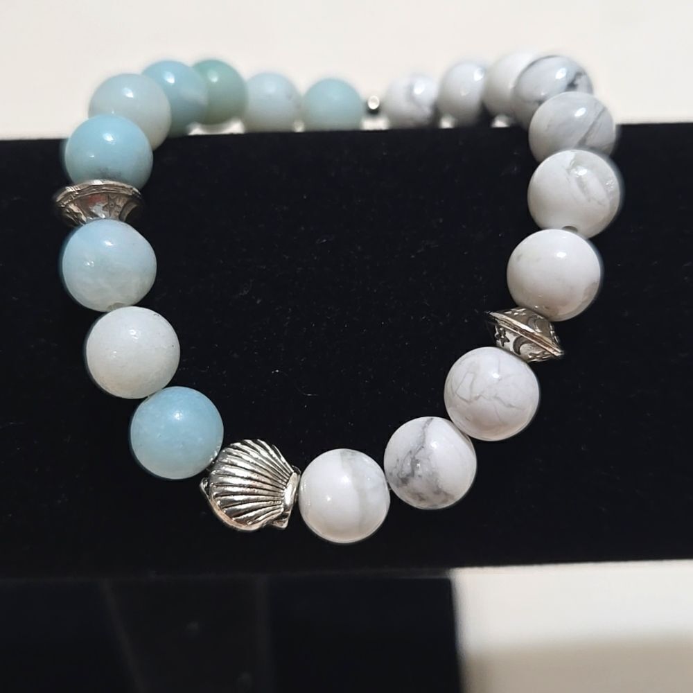 Natural Aquamarine And Howlite Bracelet